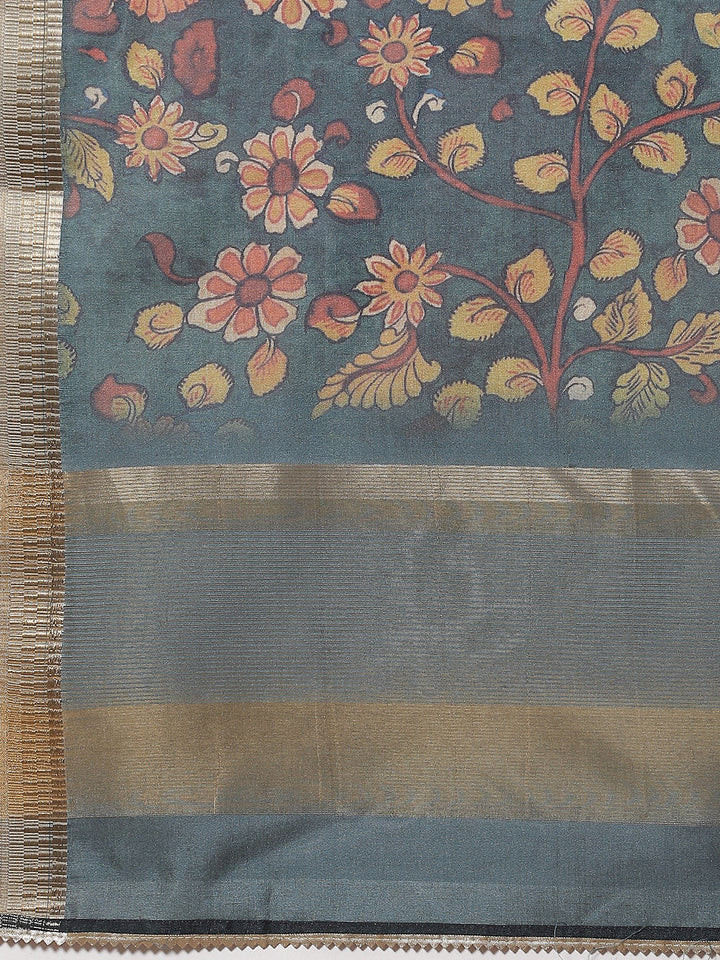 Neck Embroidered Chanderi Unstitched Suit Piece With Dupatta