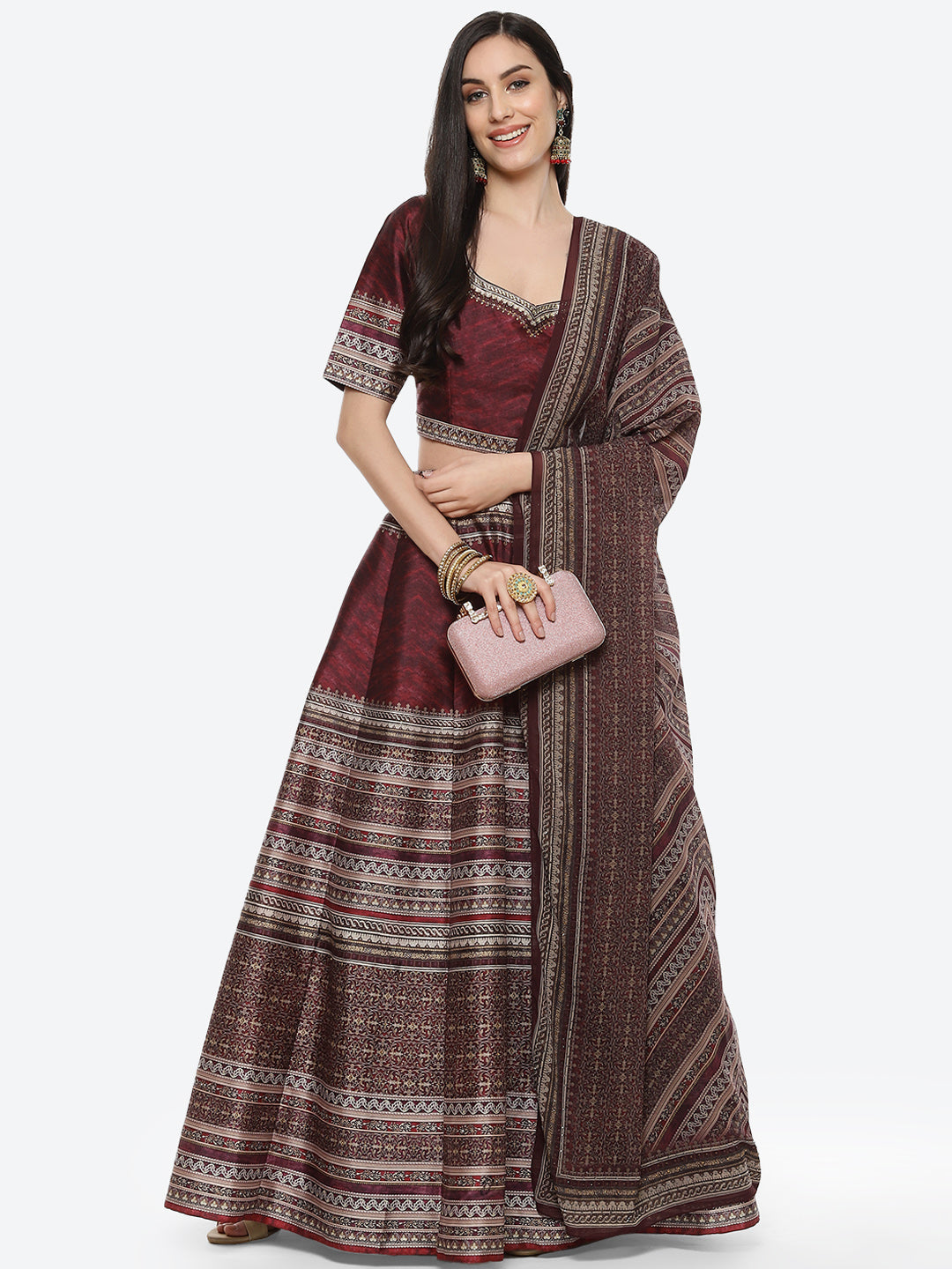 Digital Traditional Printed Tussar Lehenga With Choli And Printed Georgette Dupatta