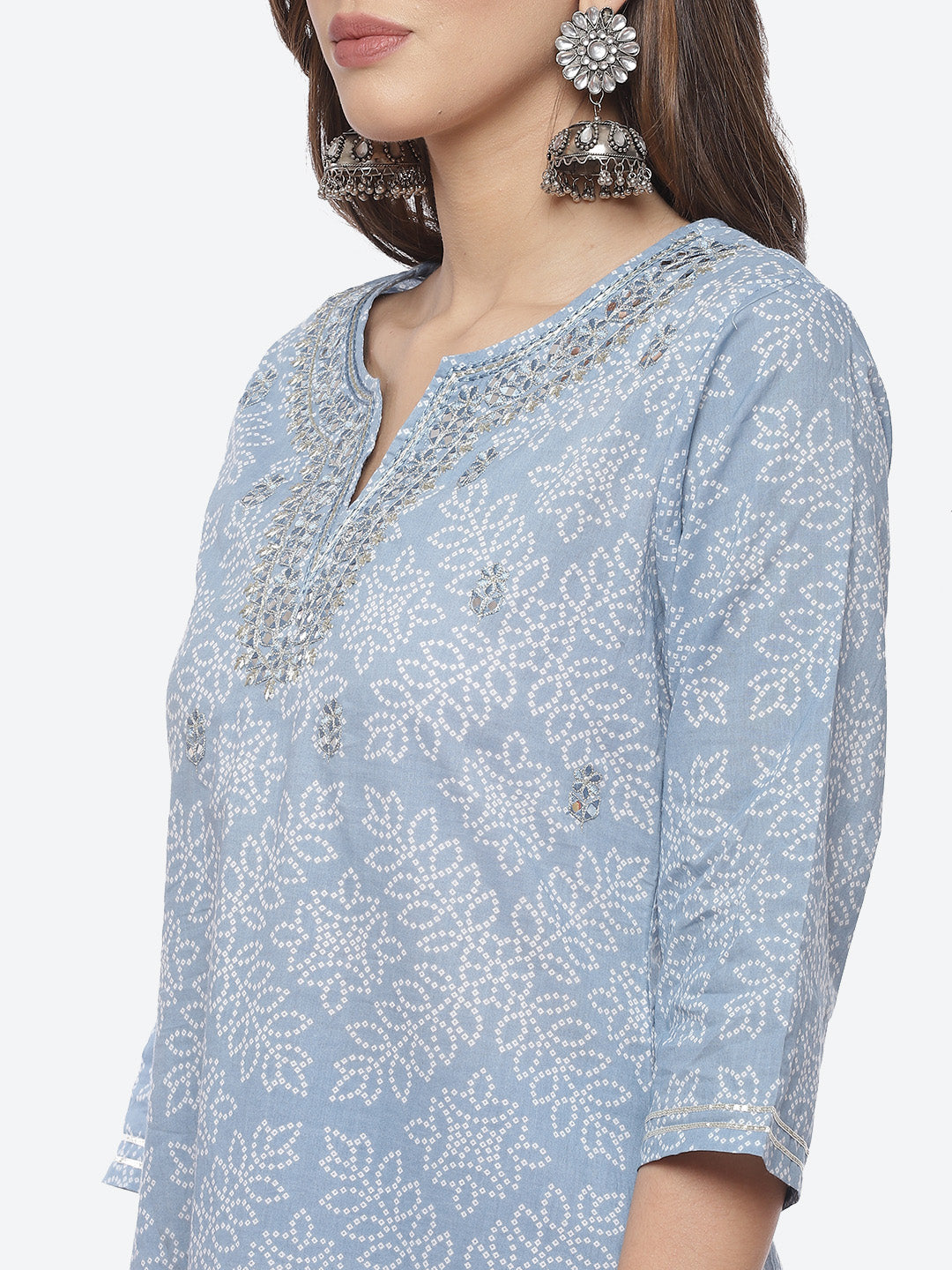 Resham Mirror Booti Cotton Stitched Salwar Kameez With Chiffon Dupatta