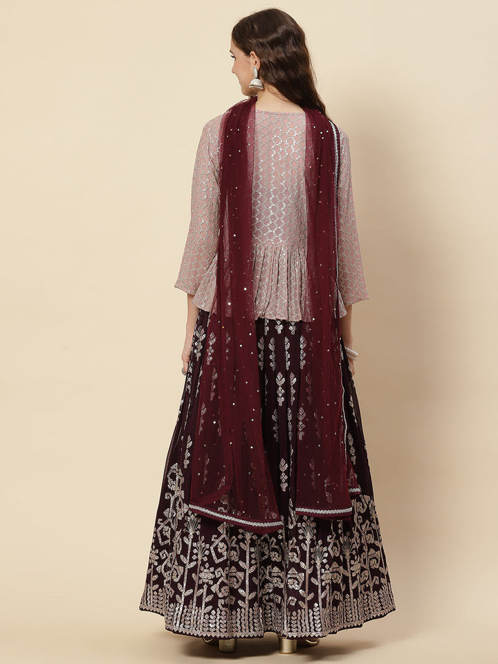 Gota Embroidered Georgette Choli Jacket With Lehenga &amp; Net Dupatta