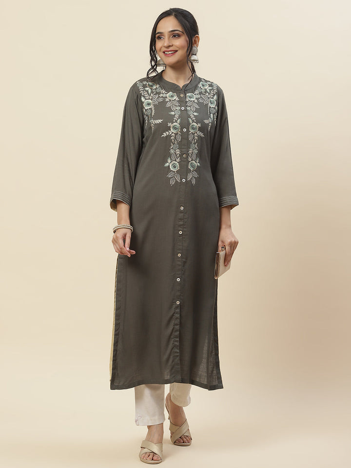 Neck Embroidered Cotton Kurta