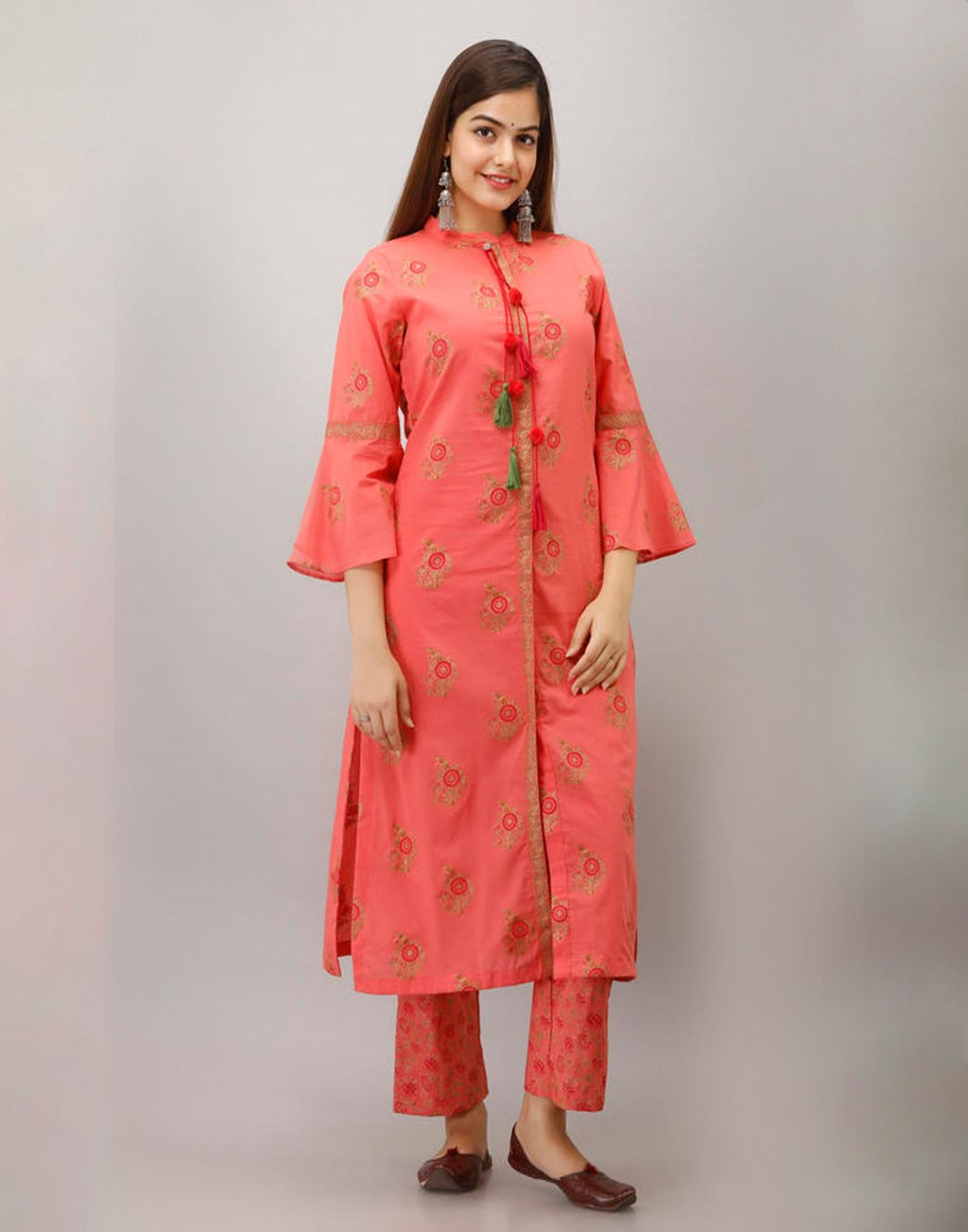 Printed Cotton Kurti And Pant With Bell Sleeves