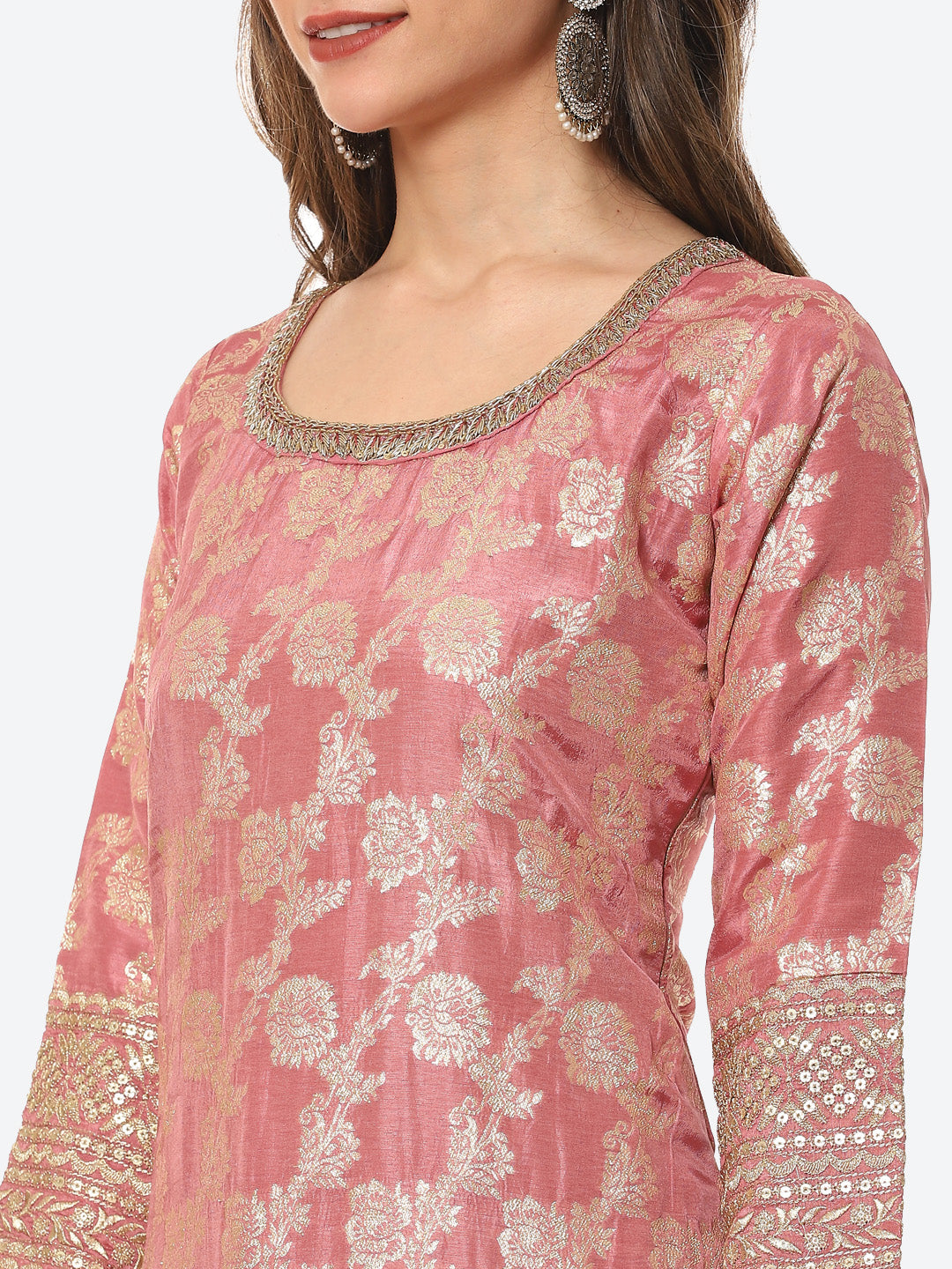 Floral Zari Jaal Handloom Kurta With Pants & Dupatta