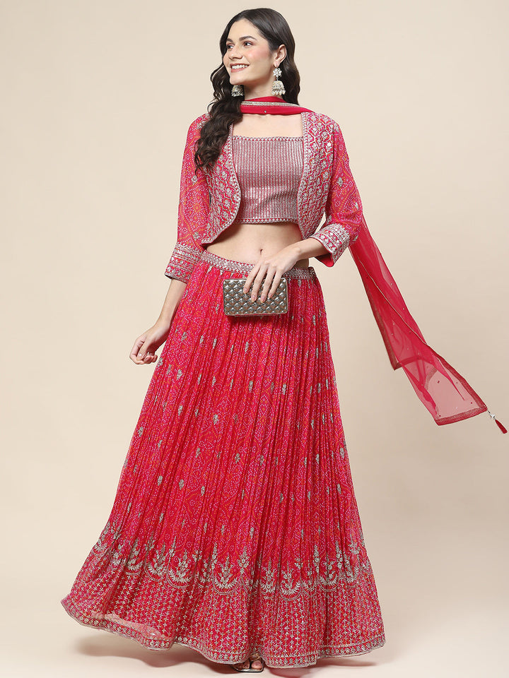 Bandhani Print Georgette Choli With Jacket, Choli &amp; Dupatta