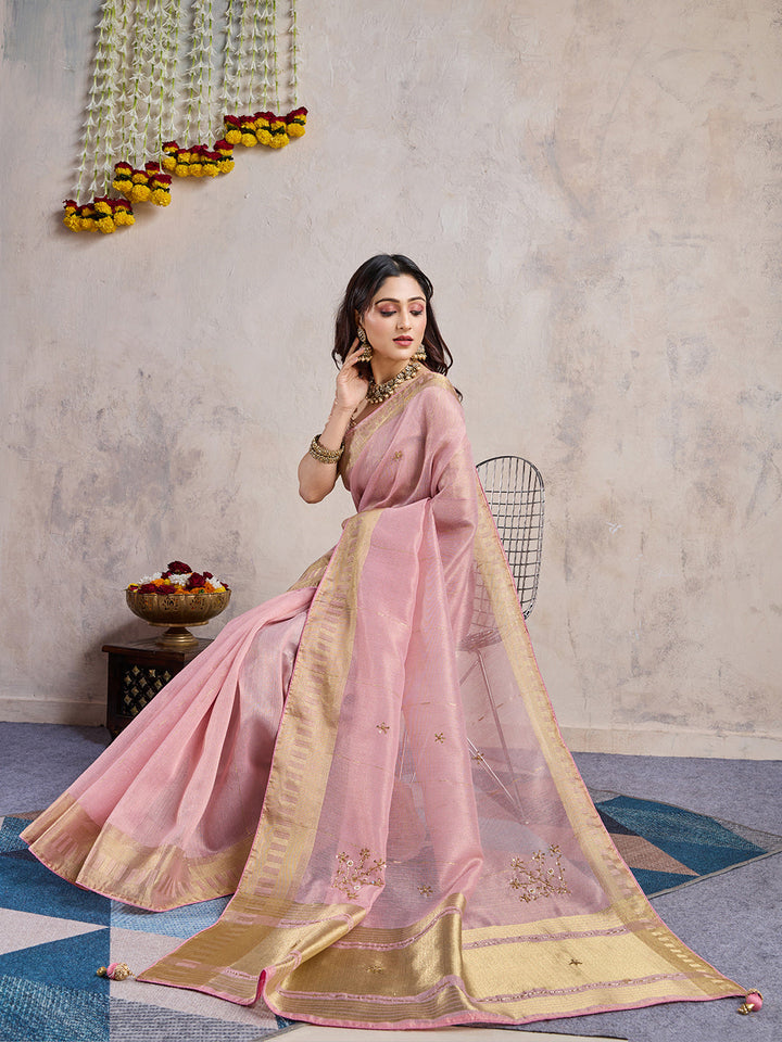 Embroidered Linen Blend Saree