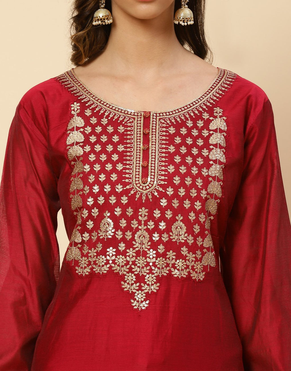 Embroidered Cotton Salwar Kameez Stitched Suit With Georgette Dupatta
