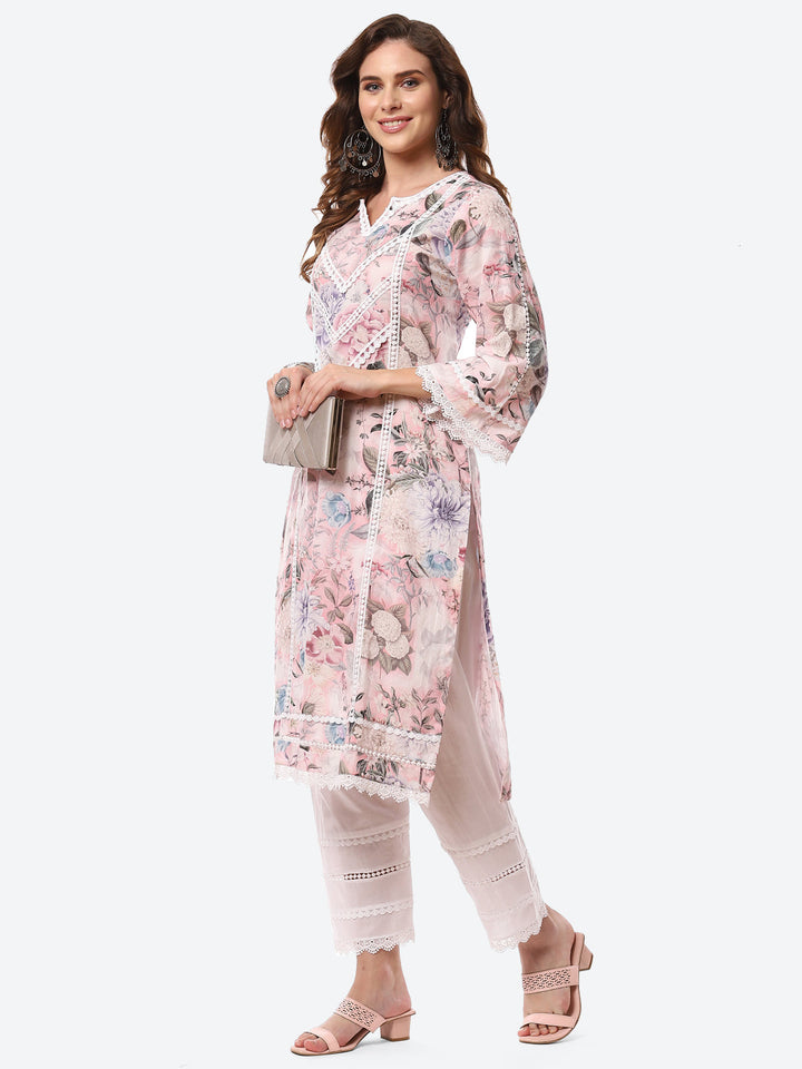 Digital Floral Printed Cotton Kurta With Pant