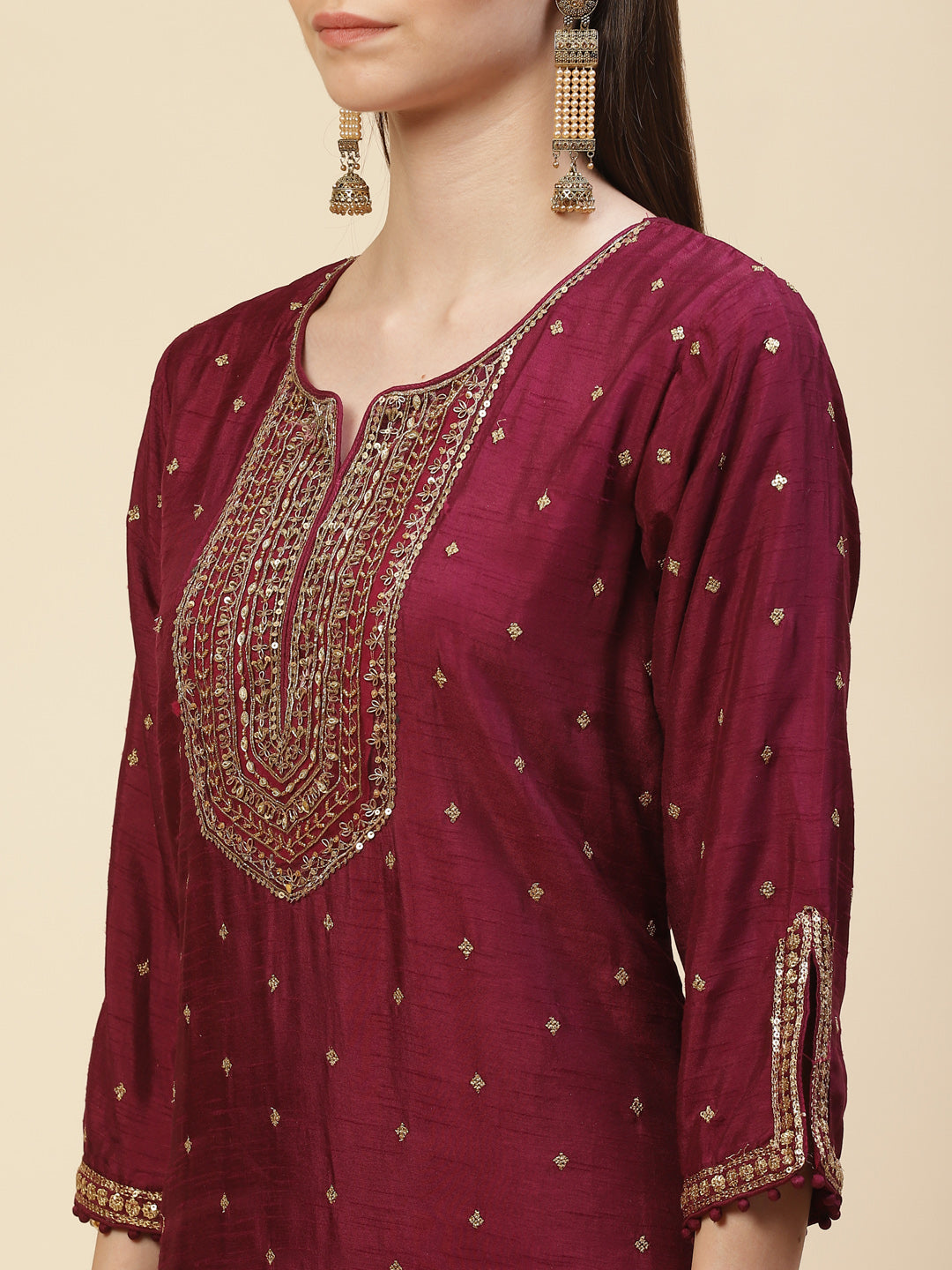 Zari Booti Handloom Kurta With Pants &amp; Dupatta