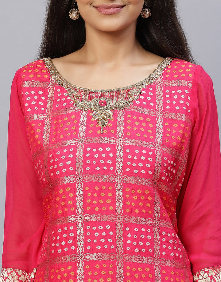 Rani Banarasi Brocade Straight Salwar Kameez Stitched Suit