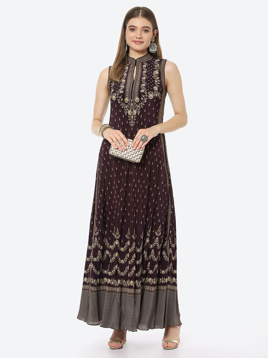 Digital Printed Crepe A-Line Gown Dress