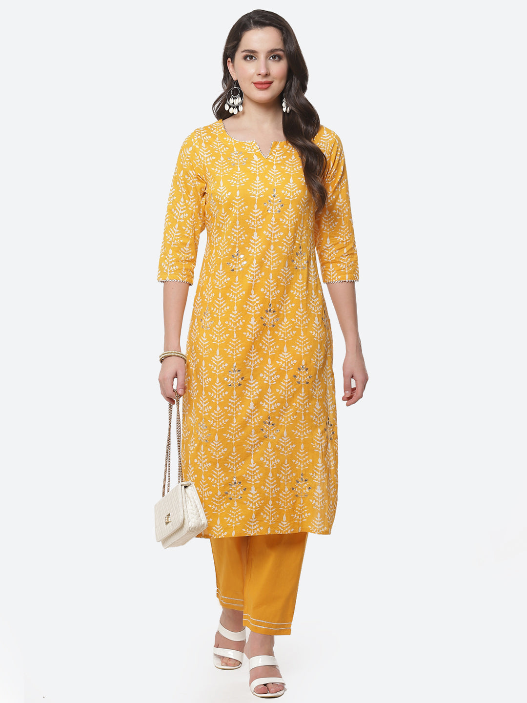 Printed Gota Work Cotton Kurti With Pant