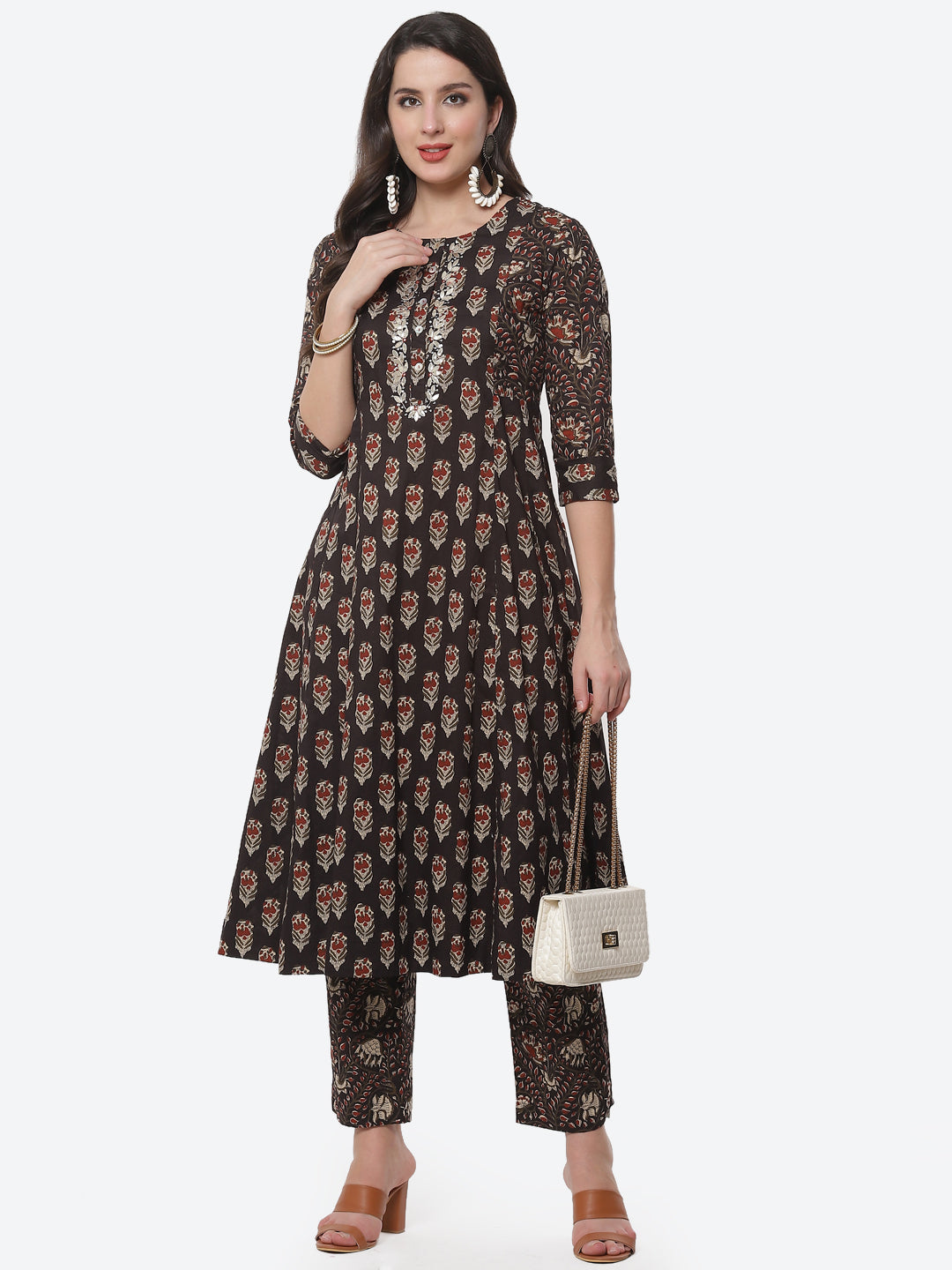 Printed Anarkali Gota Work Cotton Kurti With Pant