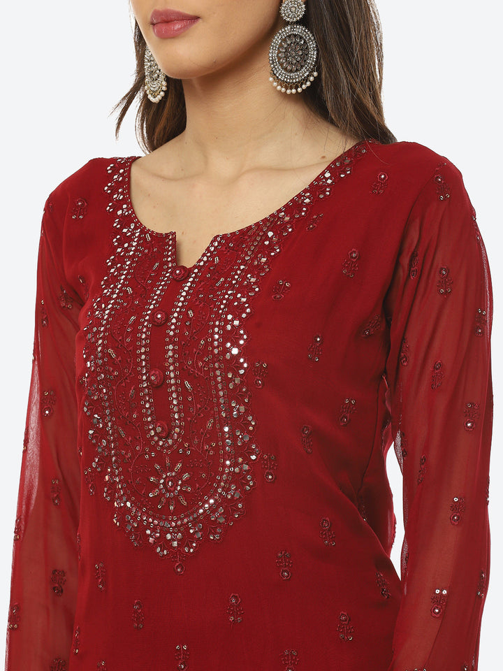 Resham Mirror Booti Georgette kurta With Palazzo &amp; Dupatta