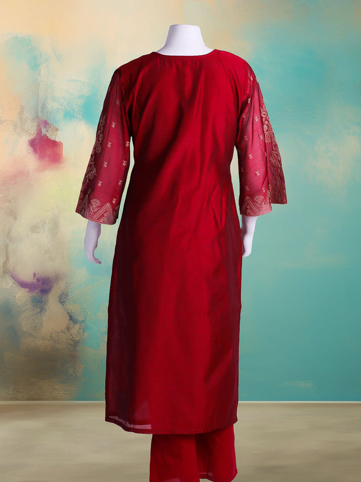 Embroidered Chanderi Kurta With Pant &amp; Dupatta