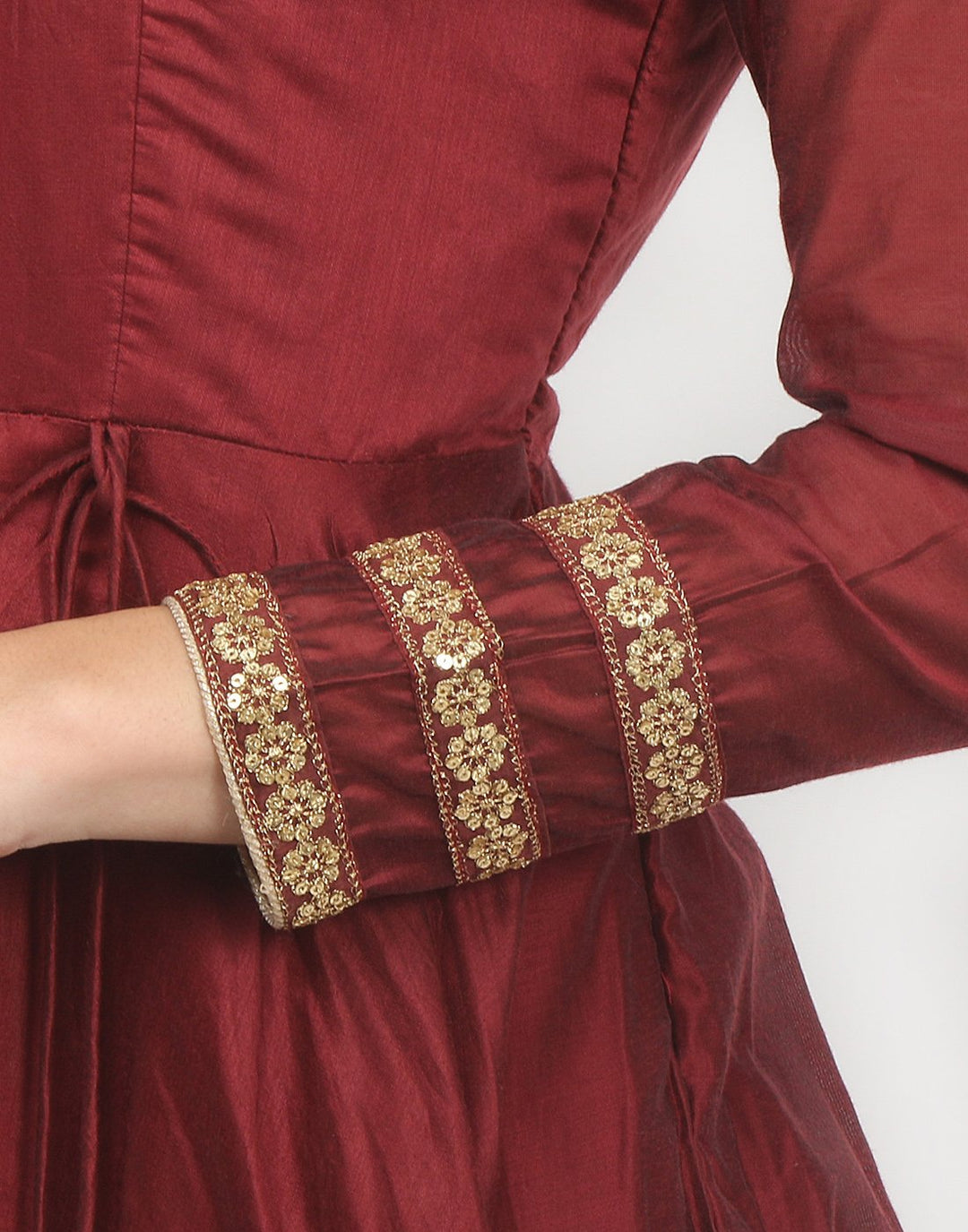 MBZ Meena Bazaar-Maroon Cotton Chanderi Salwar Kameez