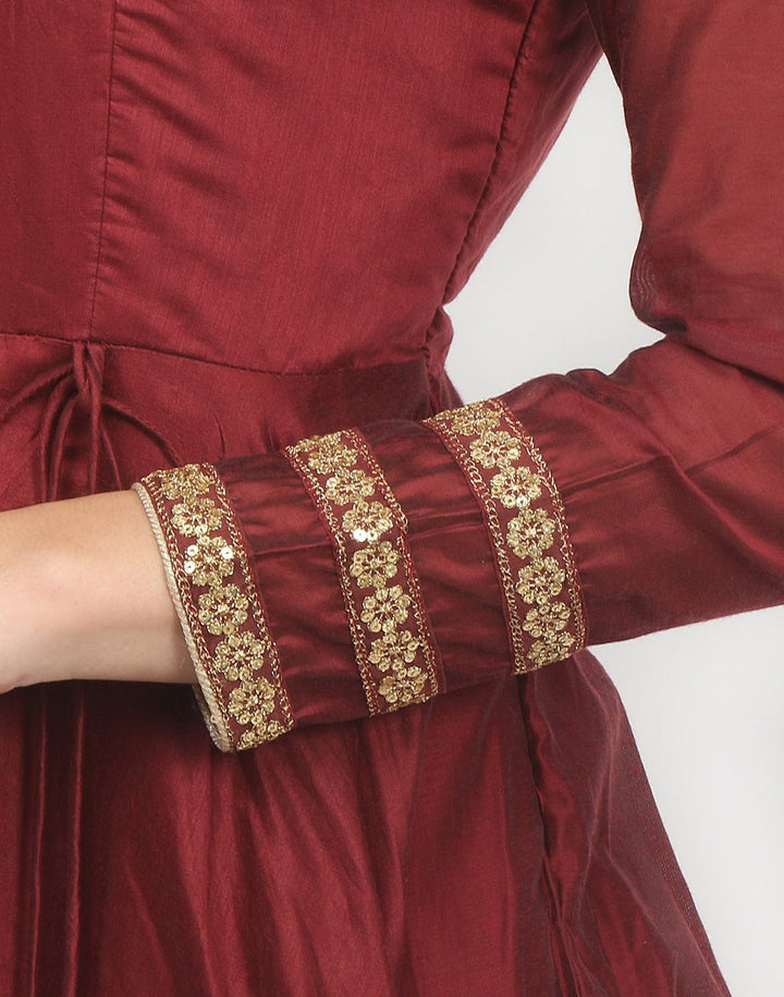 MBZ Meena Bazaar-Maroon Cotton Chanderi Salwar Kameez