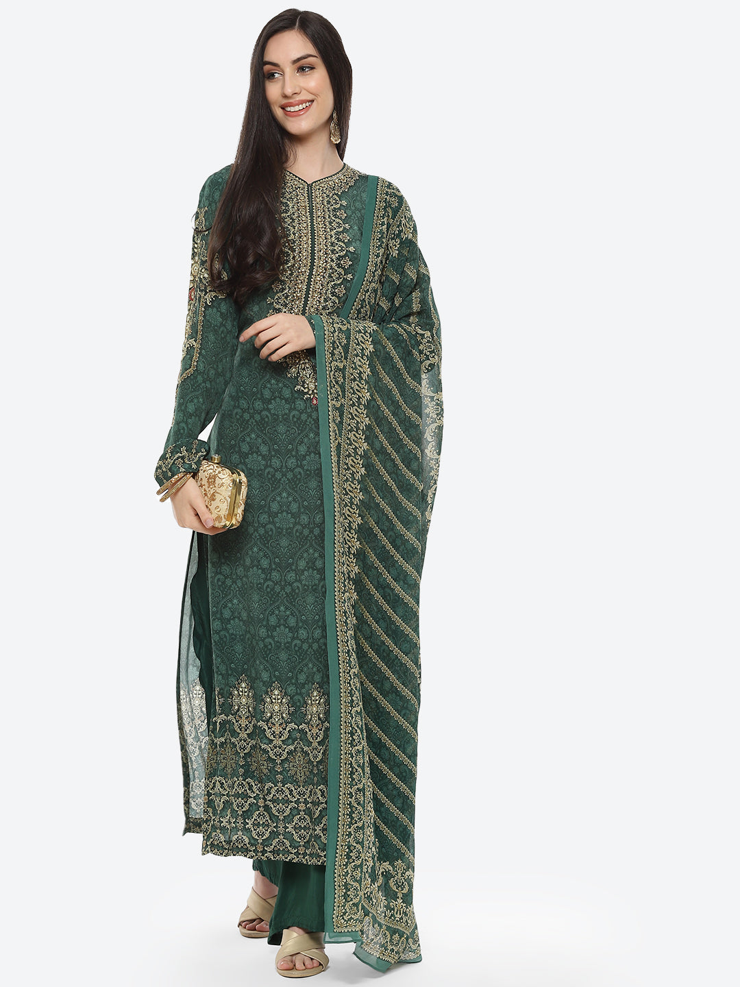 Green Digital Printed Crepe Salwaar Kameez Stitched Suit
