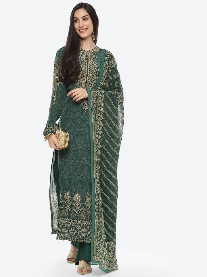 Green Digital Printed Crepe Salwaar Kameez Stitched Suit