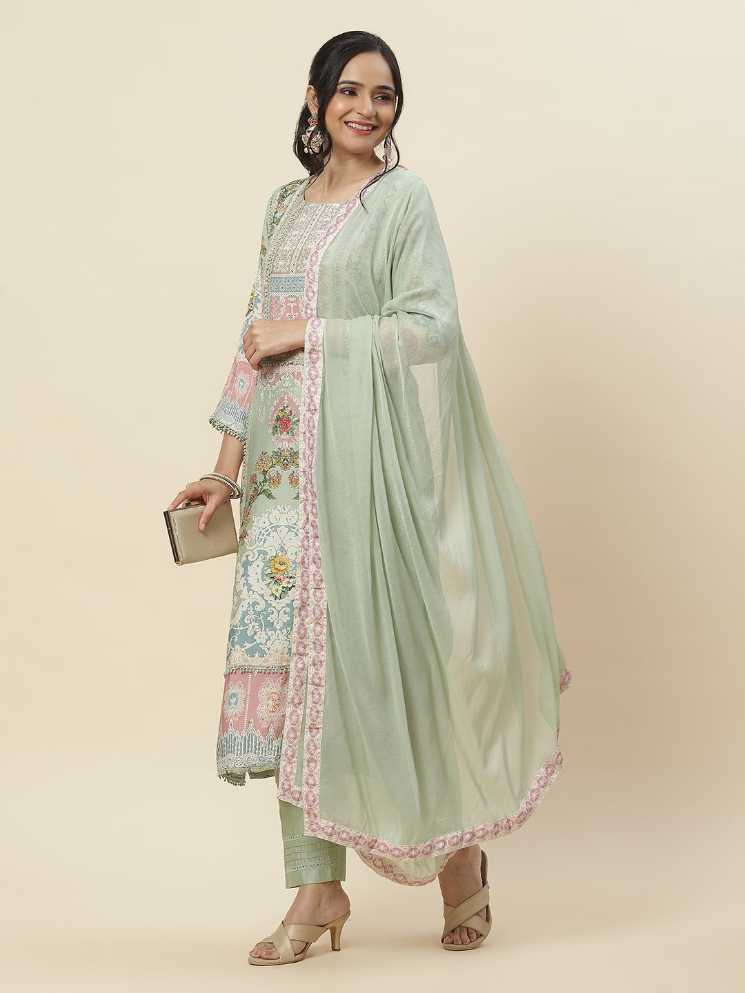 Floral Printed Muslin Kurta With Pants