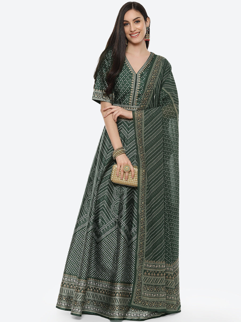 Digital Printed Tussar Lehenga With Choli And Printed Georgette Dupatta