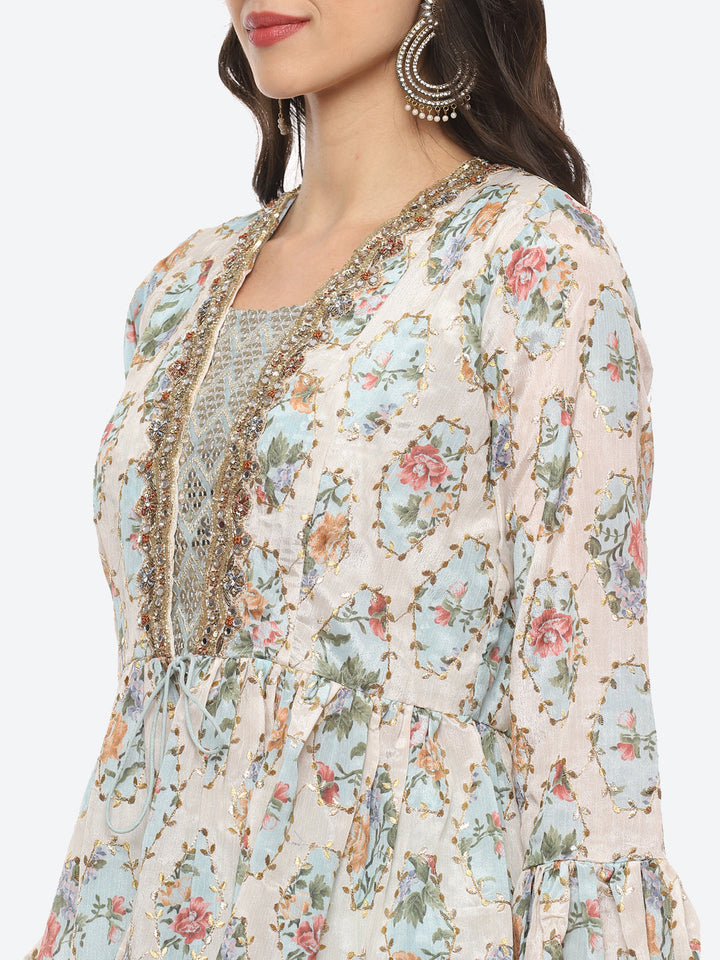 Resham Embroidered Crepe Choli Jacket With Lehenga &amp; Dupatta