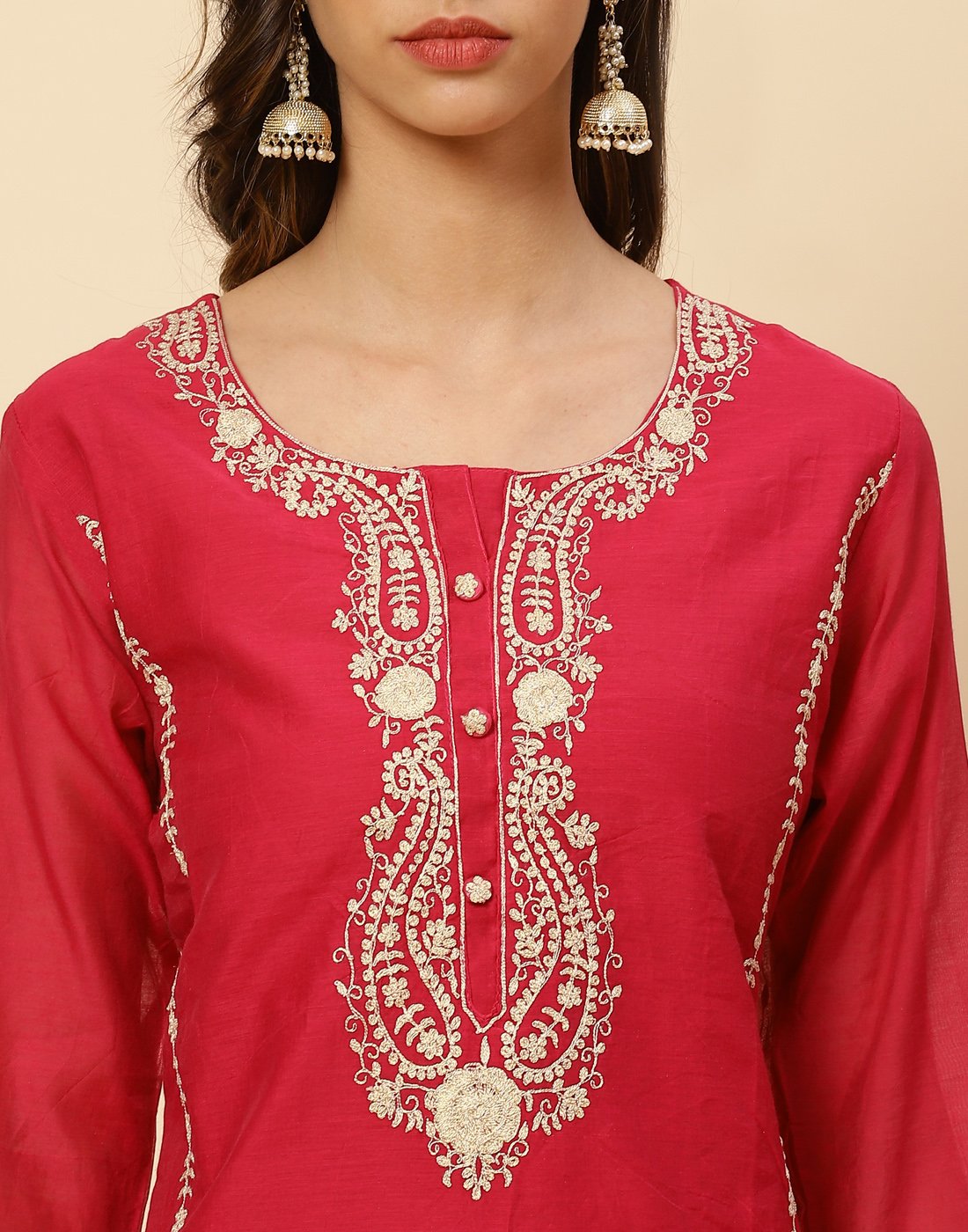 Embroidered Cotton Chanderi Salwar Kameez Stitched Suit With Chanderi Dupatta