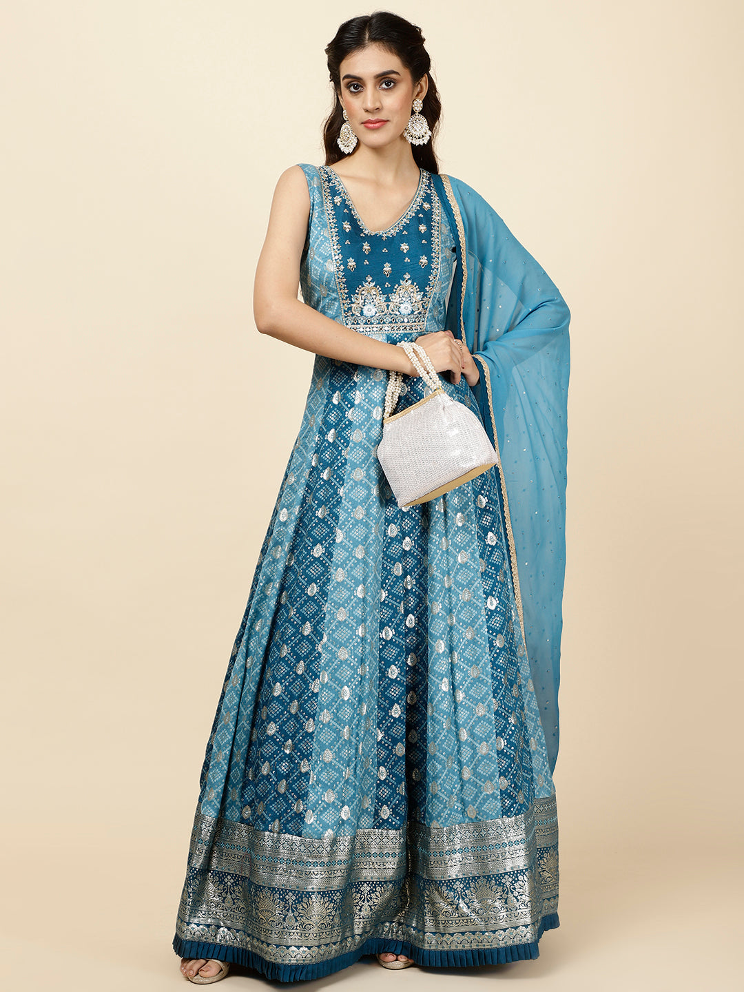 Zari Woven Chanderi Kurta With Dupatta