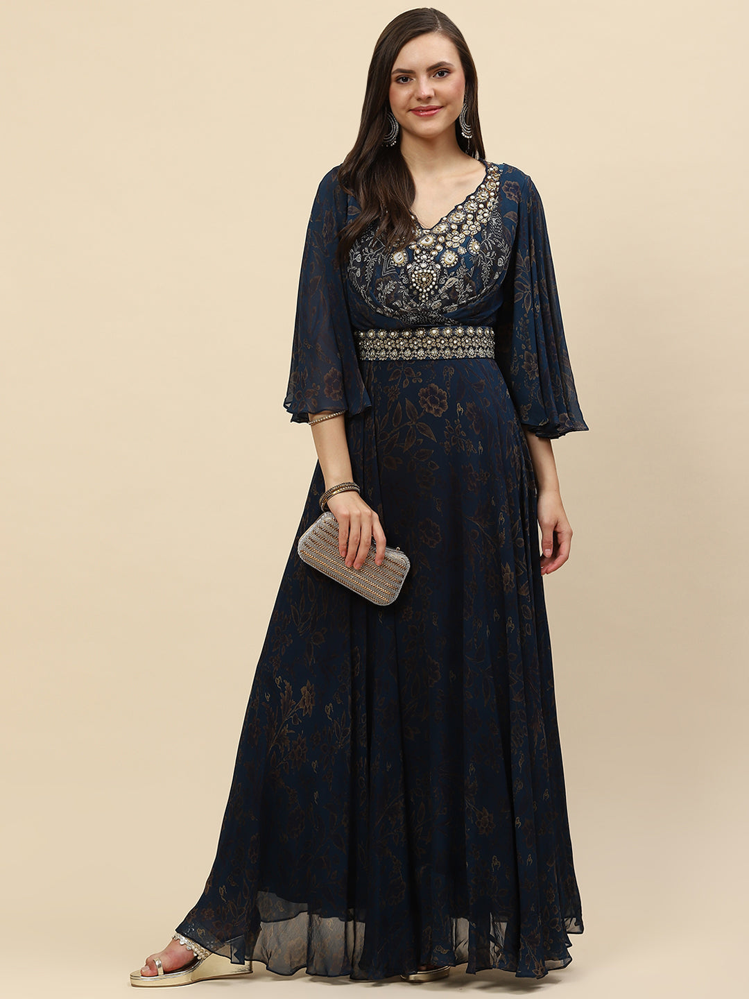 Digital Floral Printed Georgette Gown Dress