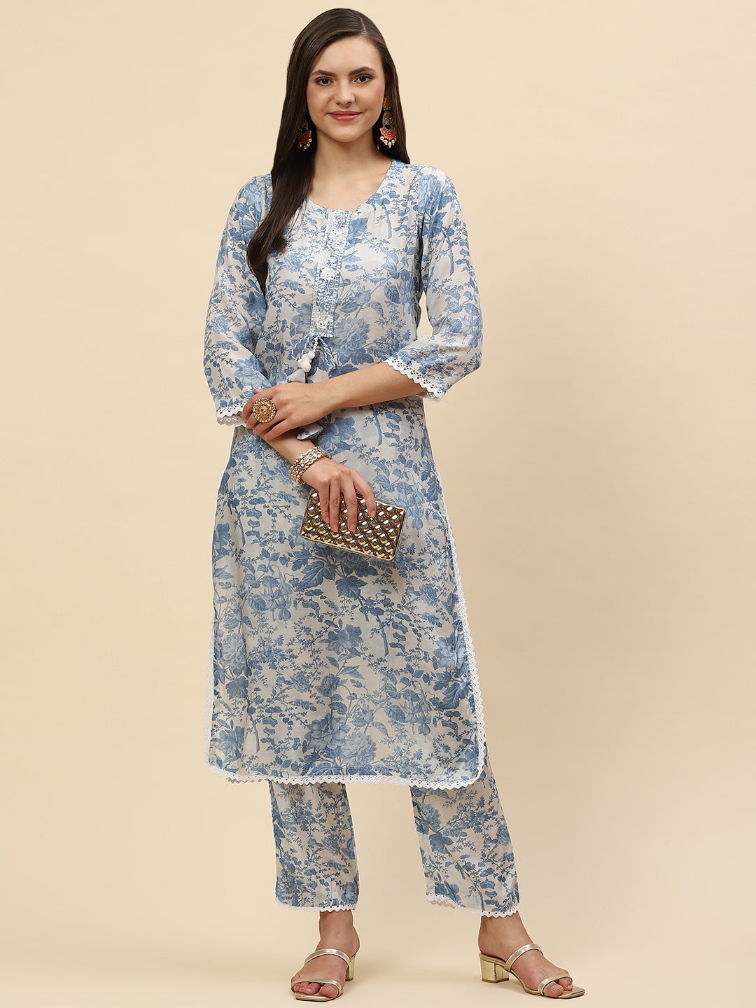 Floral Printed Muslin Kurta With Pants