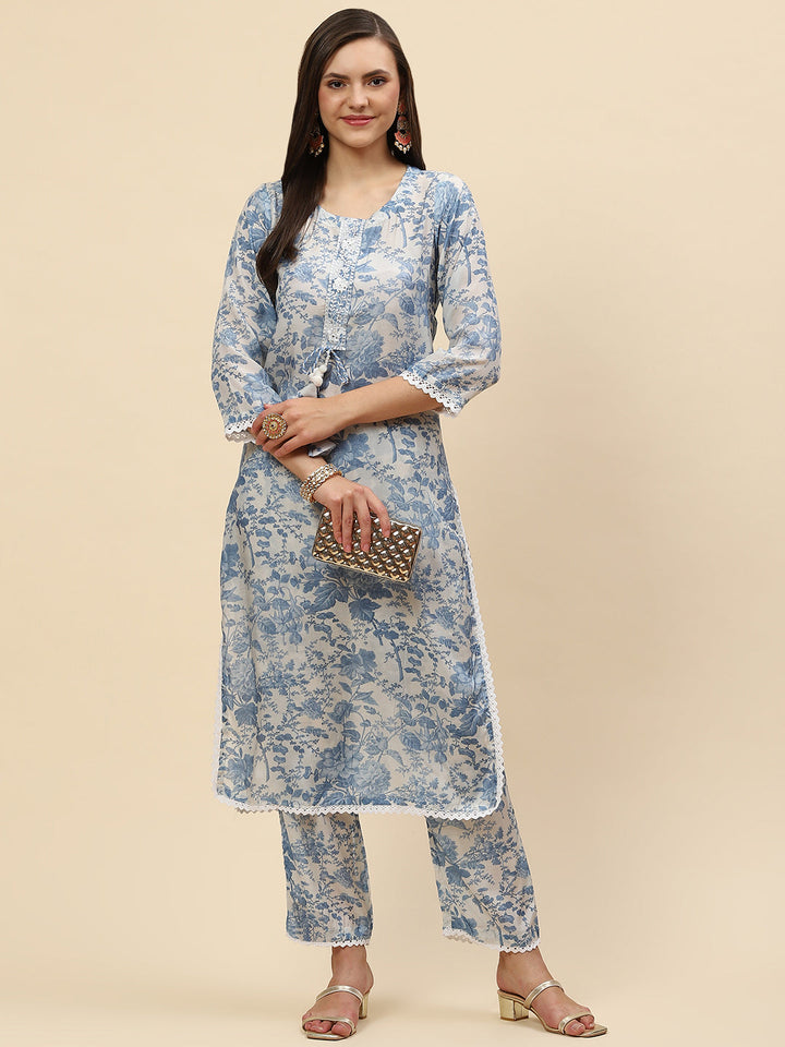 Floral Printed Muslin Kurta With Pants