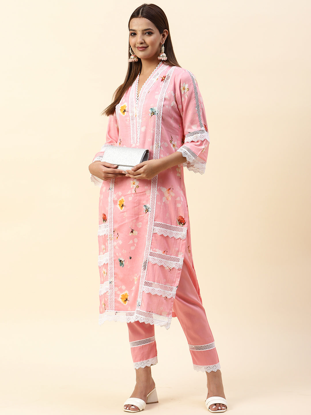 Floral Printed Cotton Kurta With Pants