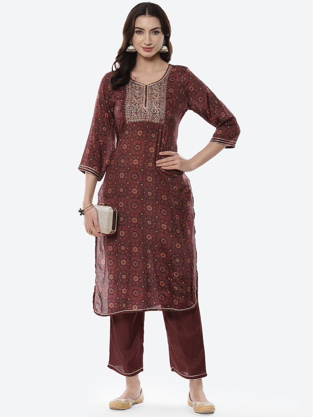 Block Printed Gota Patti Cotton Kurti With Pant