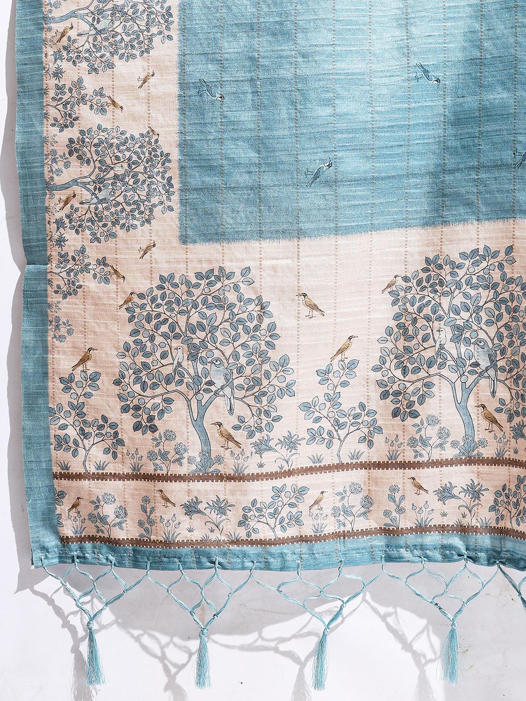 Floral Printed Tussar Silk Saree