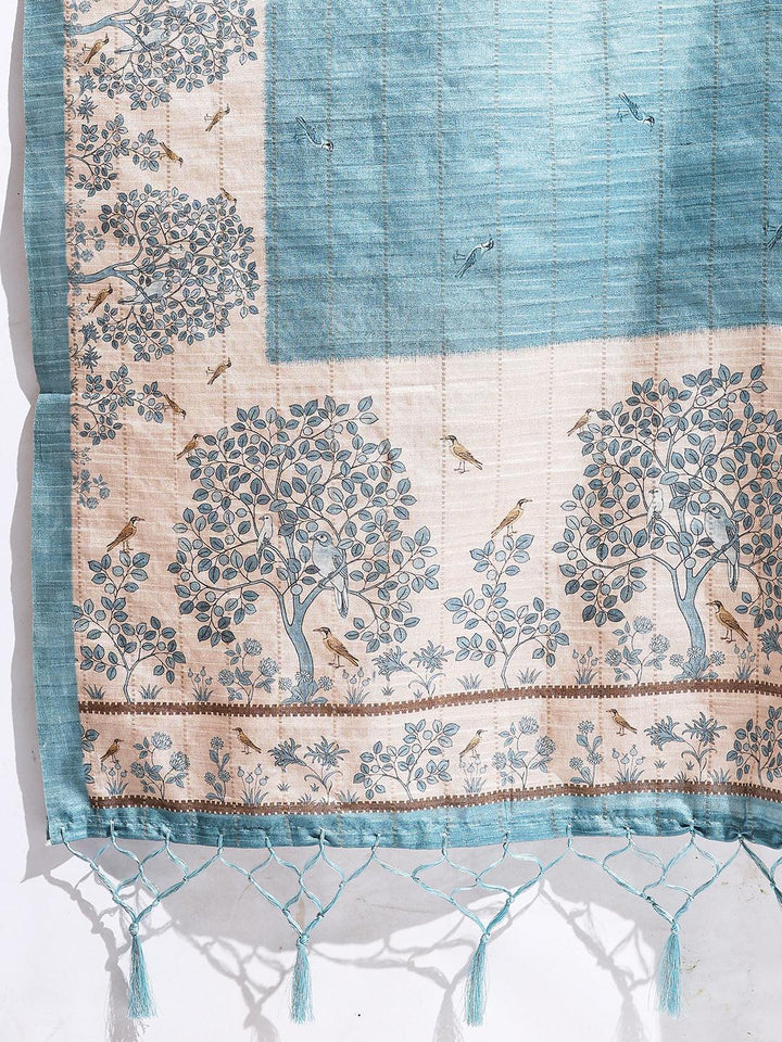 Floral Printed Tussar Silk Saree