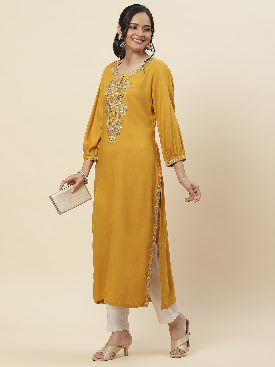 Neck Embroidered Cotton Kurta