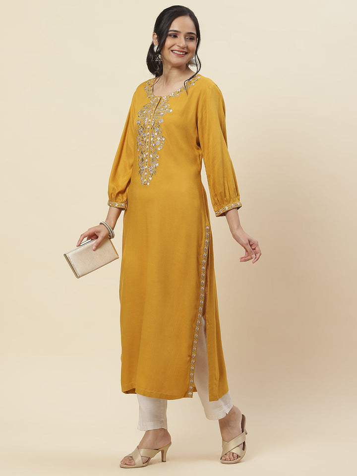 Neck Embroidered Cotton Kurta