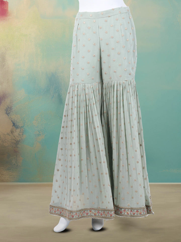Embroidered Georgette Kurta With Garara &amp; Dupatta