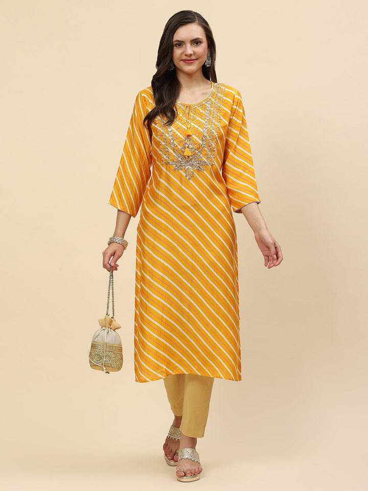Neck Embroidered &amp; Printed Muslin Kurta