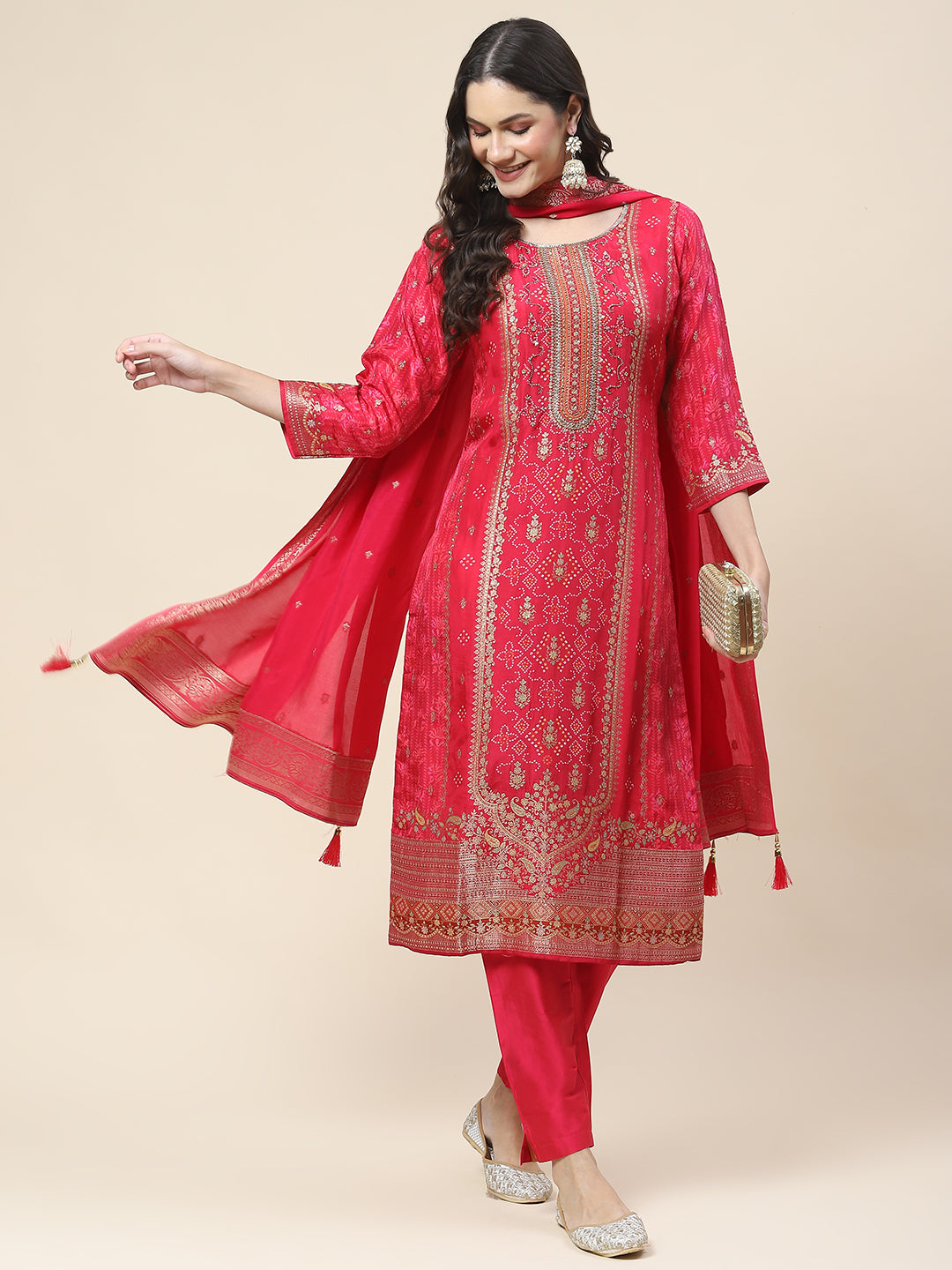 Printed Handloom Kurta With Pants &amp; Dupatta