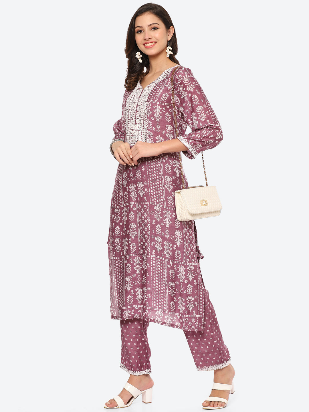 Mirror Neck Embroidered Muslin Kurta With Pant