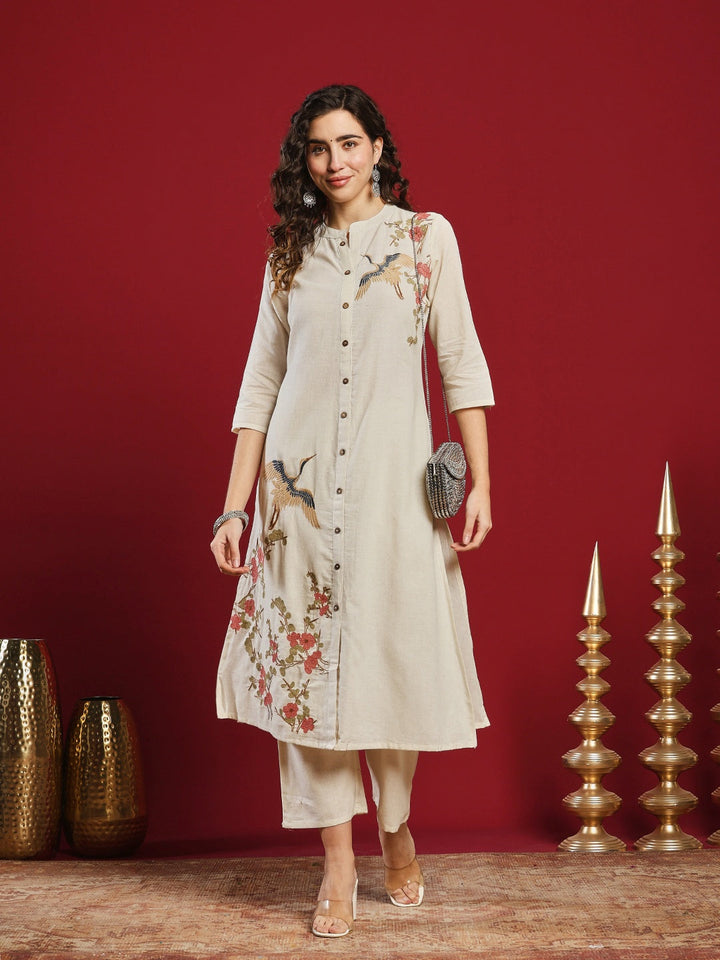 Embroidered Cotton Kurta With Pant