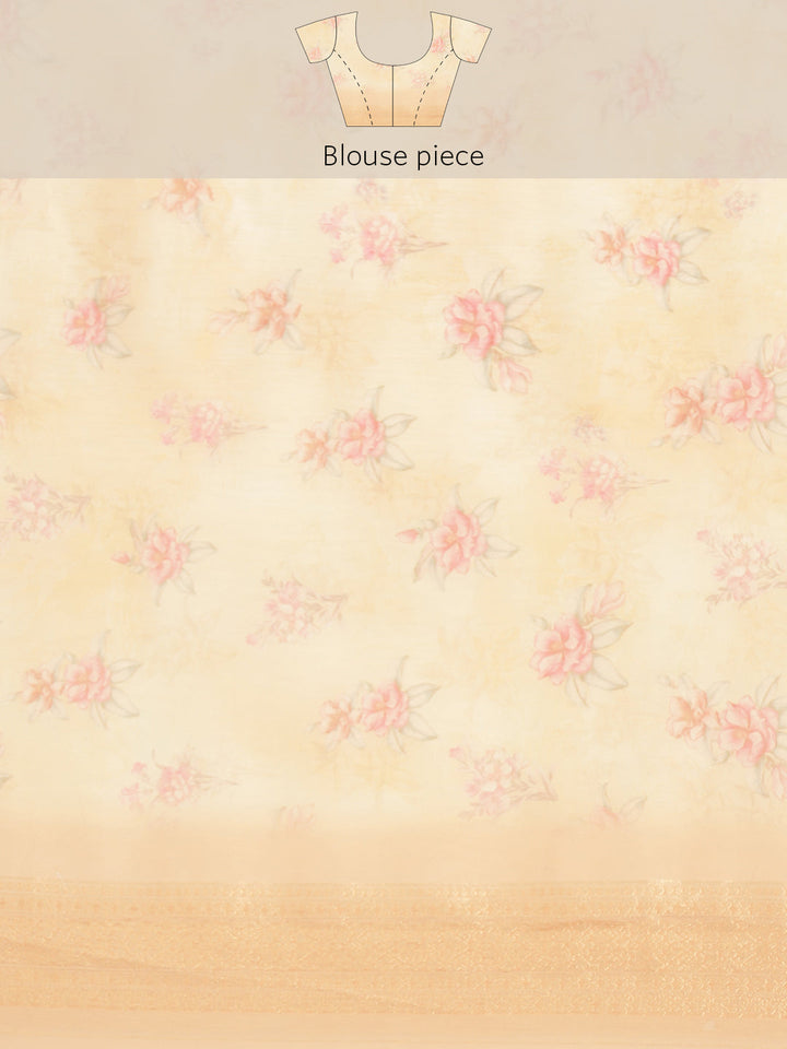 Digital Floral Printed Banarasi Pallu Cotton Chanderi Saree