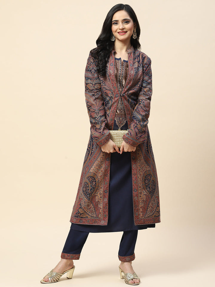 Resham Jaal Woven Pashmina Kurta With Pants &amp; Jacket