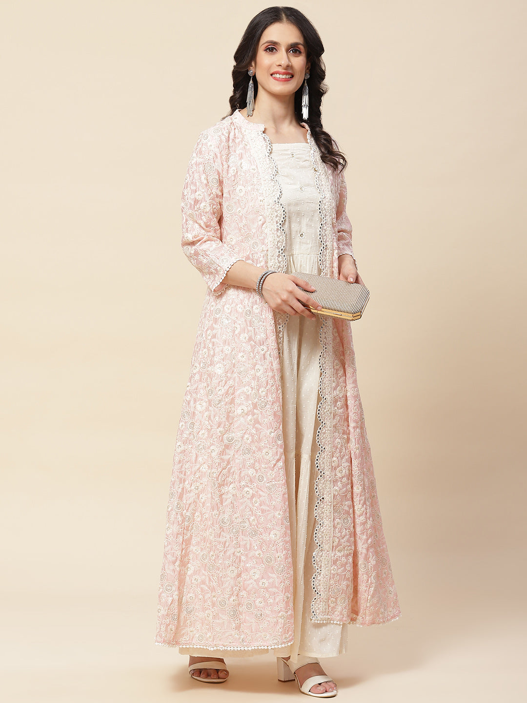 Embroidered Cotton Gown With Jacket