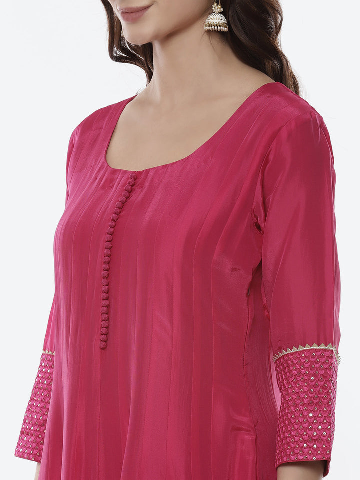 Embroidered Handloom Dupion Anarkali Stitched Salwar Kameez With Sequence Chiffon Dupatta