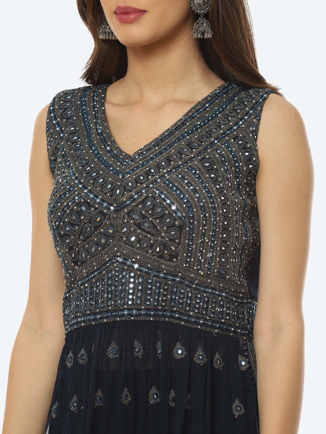 Embroidered Art Georgette Anarkali Kurti With Sharara And Net Dupatta