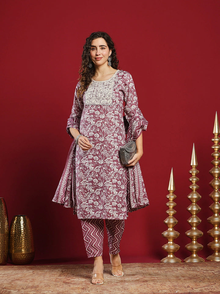 Printed Cotton Kurta With Pant &amp; Dupatta