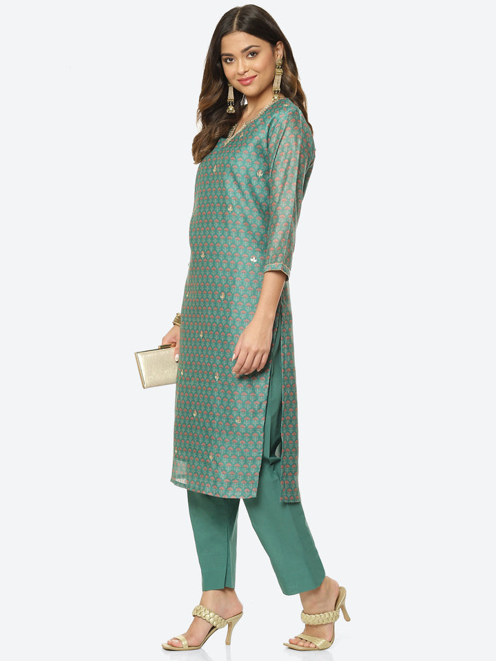 Gota Work Printed Chanderi Kurta With Pant