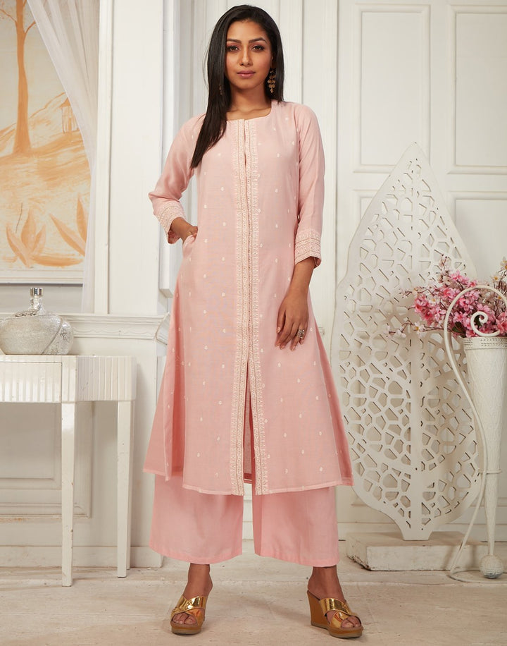 MBZ Meena Bazaar-Beautiful Chandheri Kurta with Plazzo