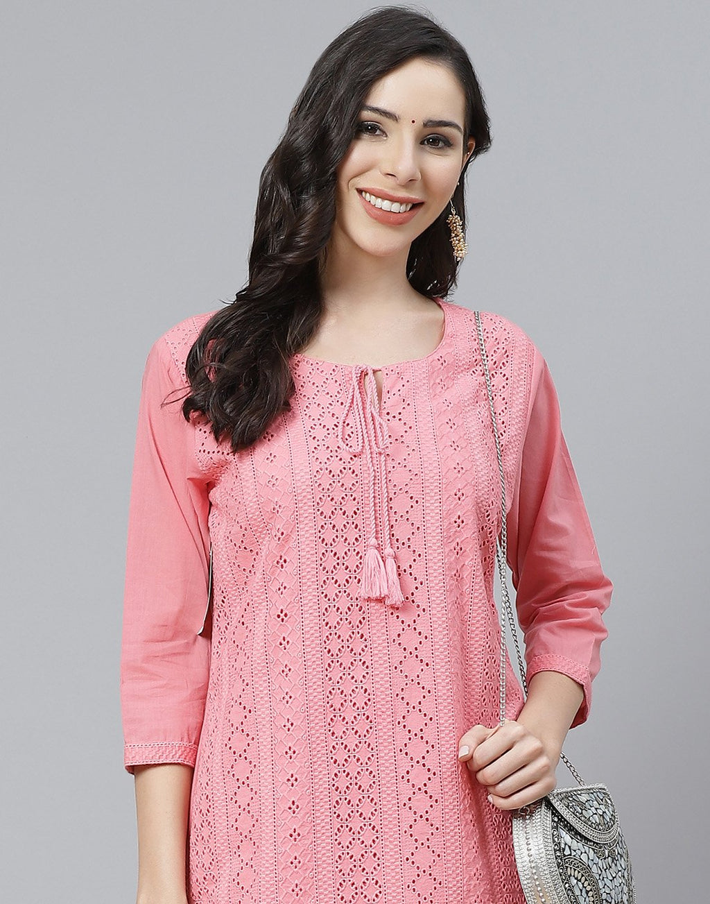 Cotton Embroidered Kurti with Straight Pant